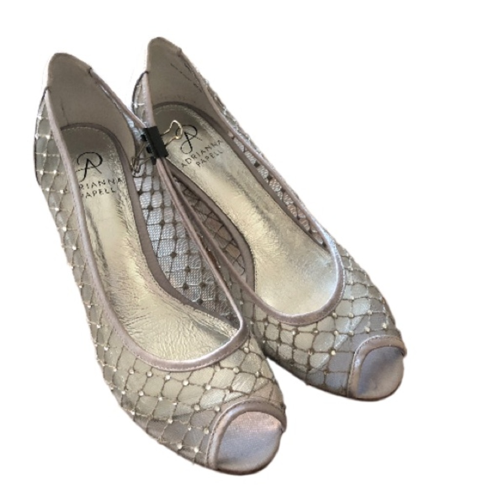 Adrianna Papell Silver Heels with Rhinestones Evening, Formal, Glamorous, Party